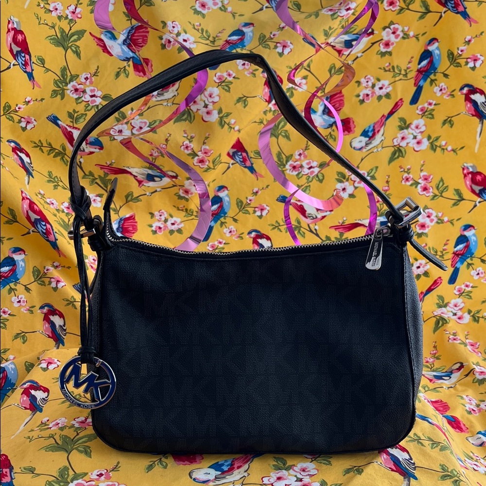 Michael Kors Jet Set Small Black Shoulder Bag with Logo Charm